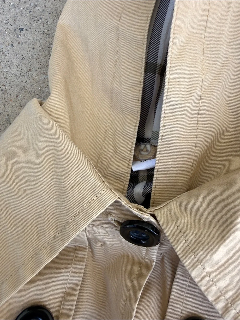 Children's Hooded Beige Raincoat with Plaid Lining